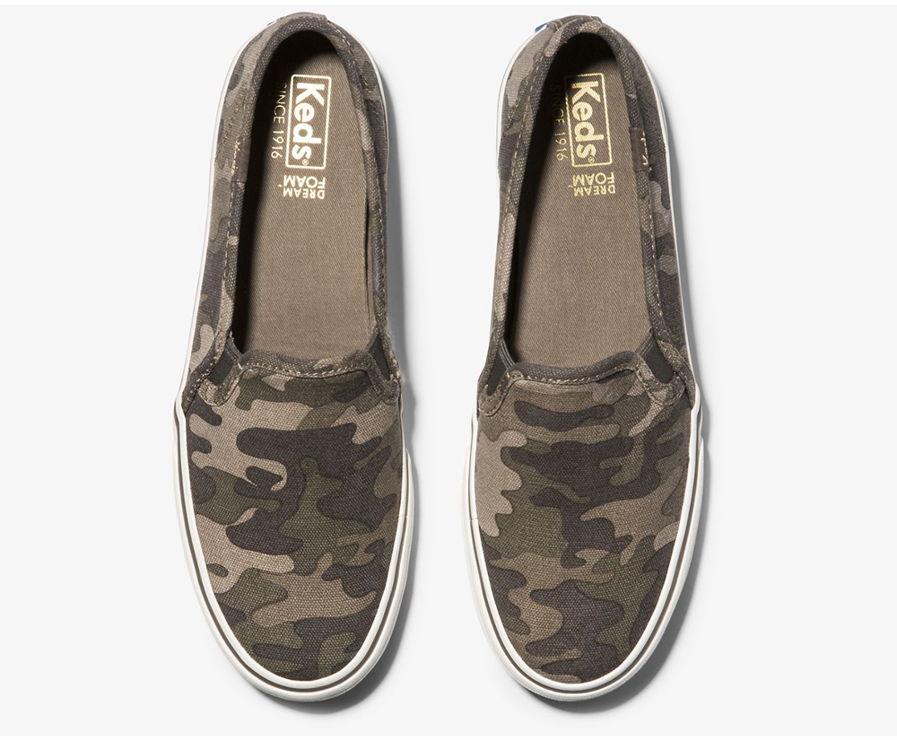 Keds Slip Ons Olive - Washable Double Decker Camo - Womens TDIPQE-487